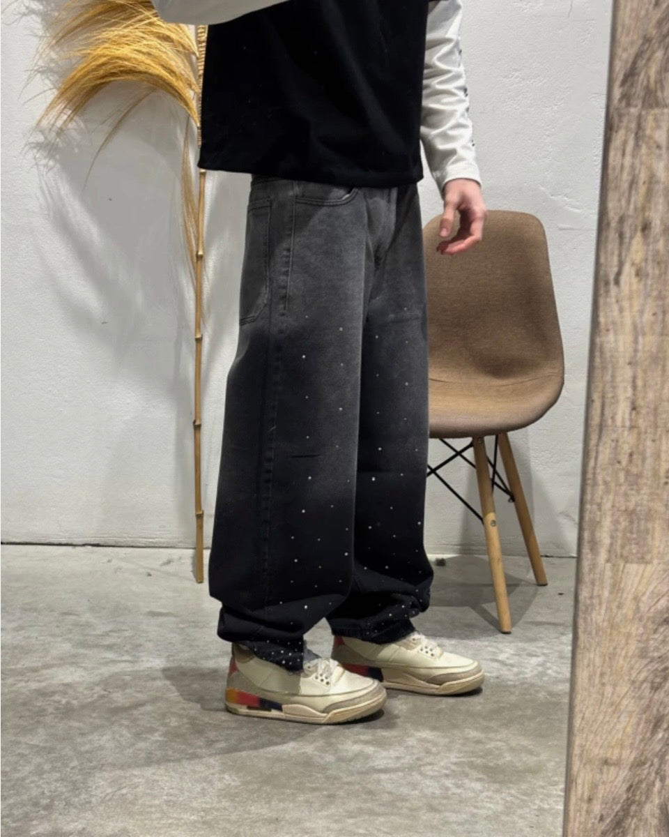 Pantalón Baggy Estrellado Con Strass