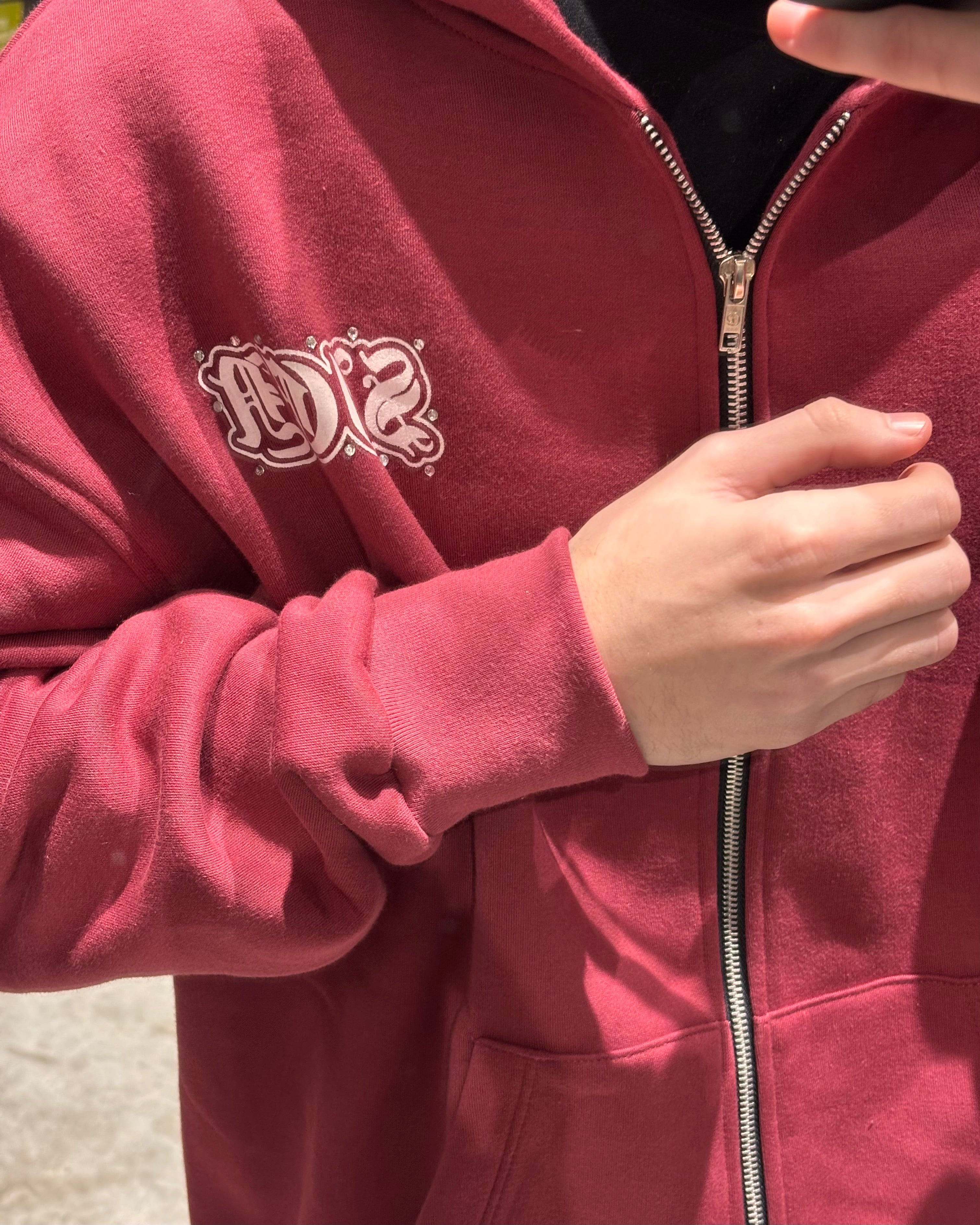 Campera Boxy Con Strass Bordó