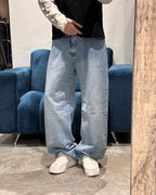 Pantalón De Corte Recto Celeste