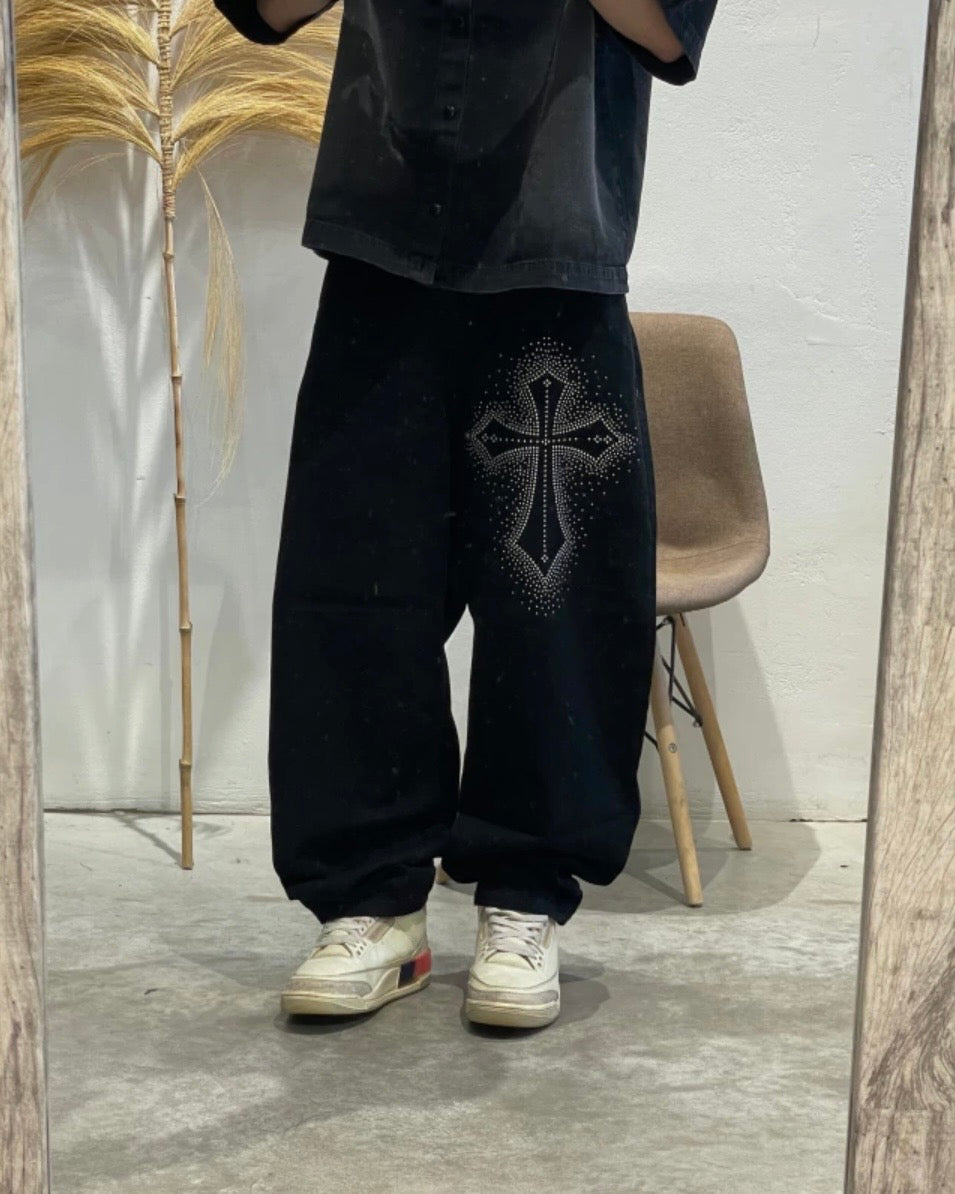 Pantalón Baggy Cruz Con Strass