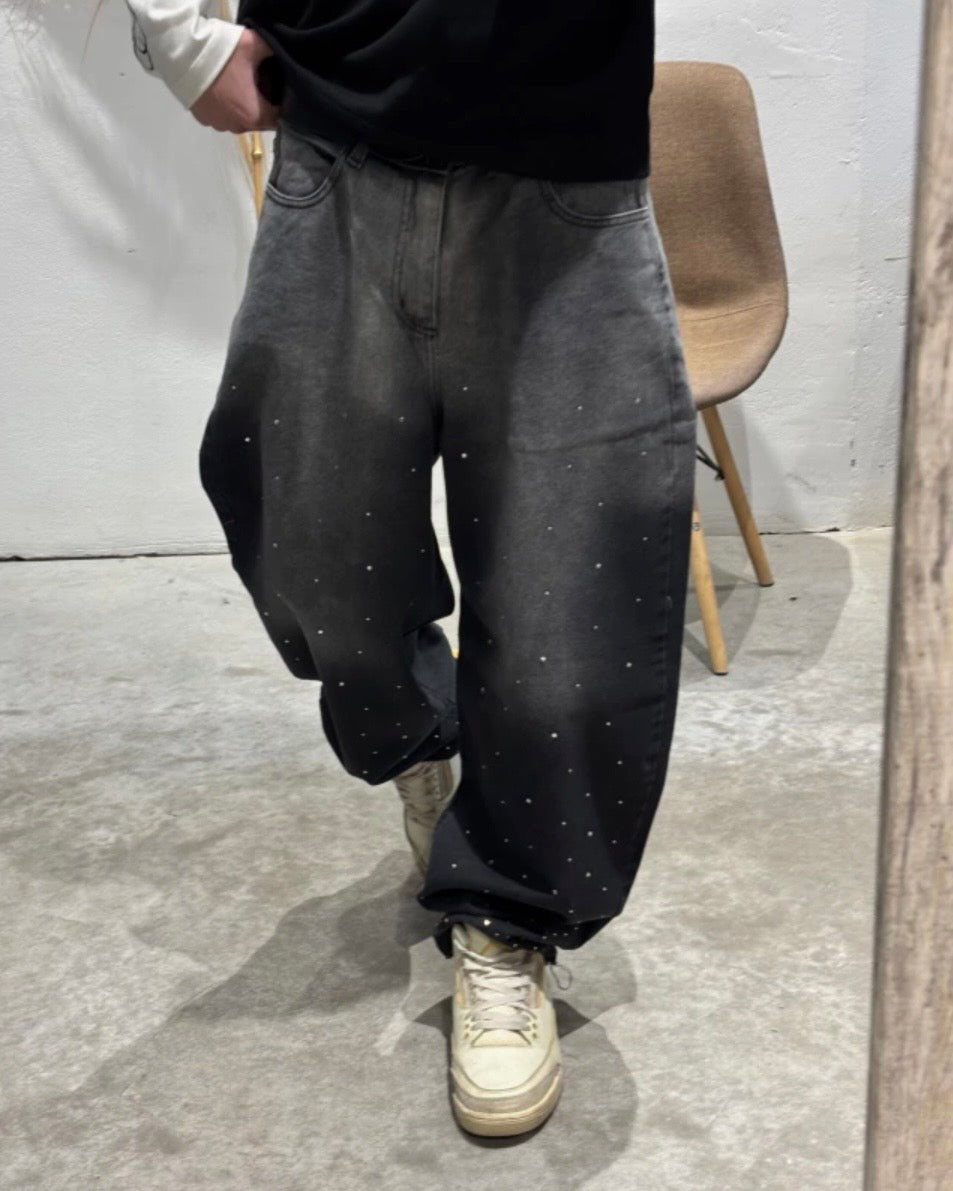 Pantalón Baggy Estrellado Con Strass