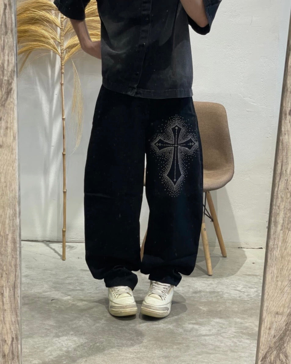 Pantalón Baggy Cruz Con Strass