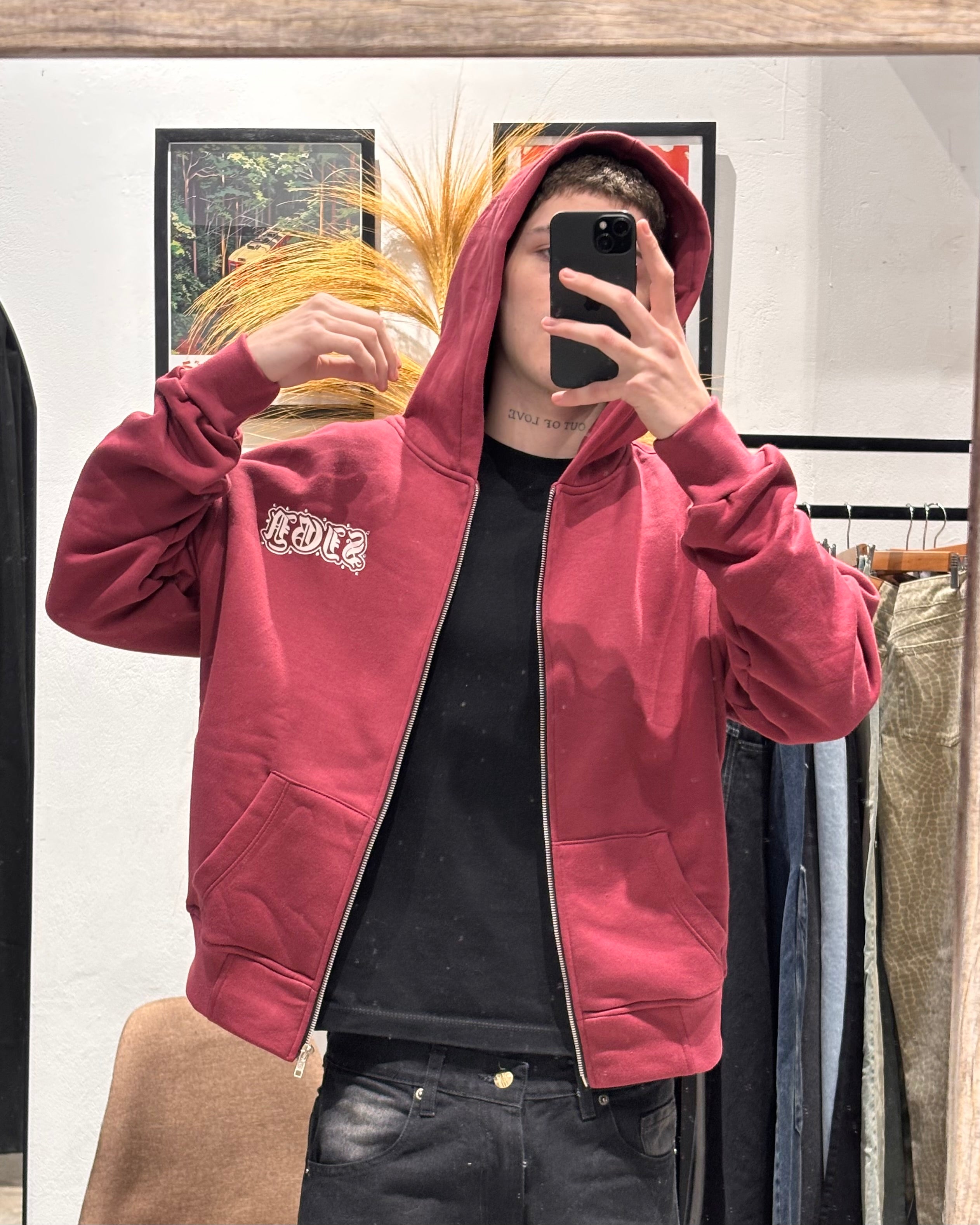 Campera Boxy Con Strass Bordó