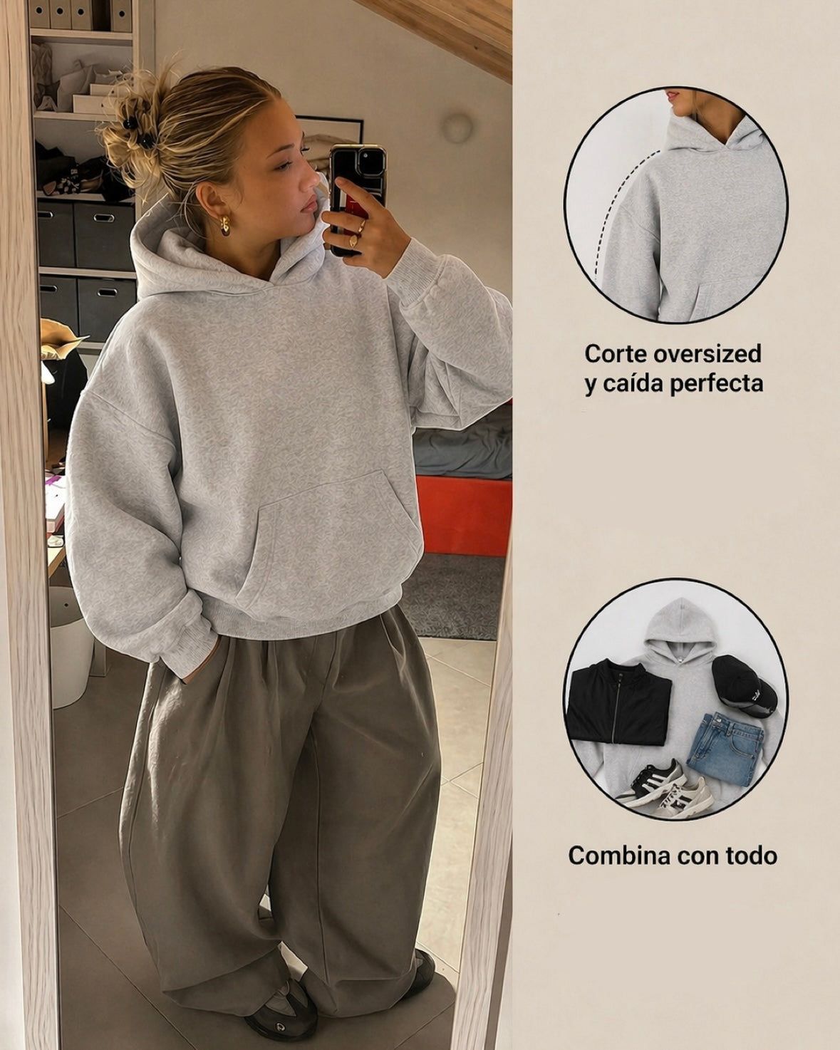 Hoodie Gris Melange Básico
